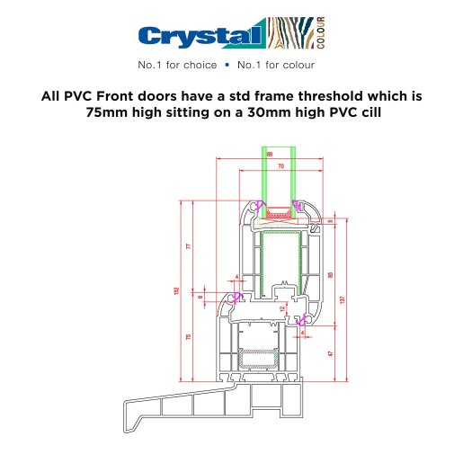 Crystal uPVC Front Door Small Square glass Chatsworth White Right Hand Obscure Glass 920x2090mm