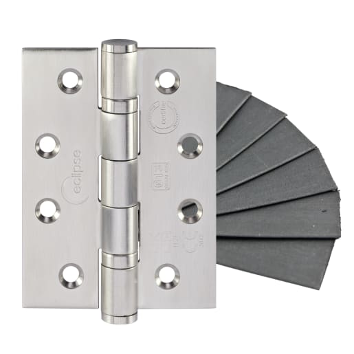 Raptor Grade 13 Ball Bearing Hinge & Intumescent Pack 102x76mm<BR>Satin Stainless Steel<BR>Pack of 3