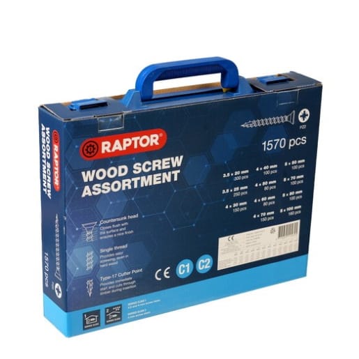 Raptor Woodscrews Metal Case Assortment - 1570 pcs