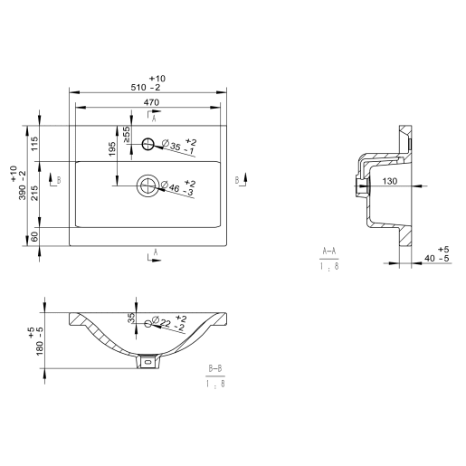 Radiance 510mm Floor Standing 2 Door Basin Unit & 1TH Thin Edge Basin White Gloss
