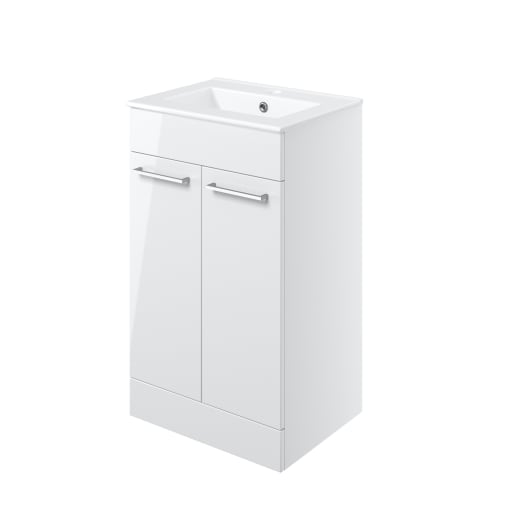 Radiance 510mm Floor Standing 2 Door Basin Unit & 1TH Thin Edge Basin White Gloss