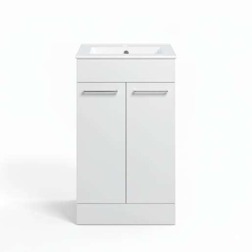 Radiance 510mm Floor Standing 2 Door Basin Unit & 1TH Thin Edge Basin White Gloss