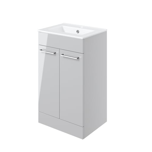 Radiance 510mm Floor Standing 2 Door Basin Unit & 1TH Thin Edge Basin Grey Gloss