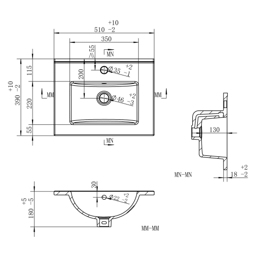 Radiance 510mm Floor Standing 2 Door Basin Unit & 1TH Thin Edge Basin Grey Gloss