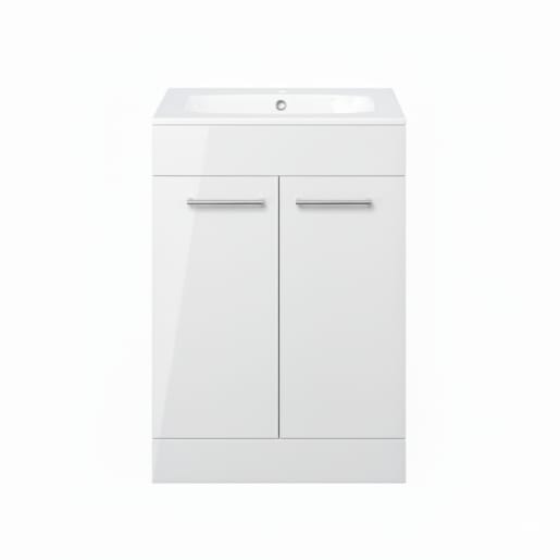 Radiance 610mm Floor Standing 2 Door Basin Unit & 1TH Thin Edge Basin White Gloss