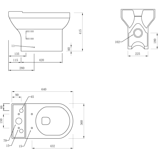 Amalie Rimless Close Coupled Open Back WC & Soft Close Seat