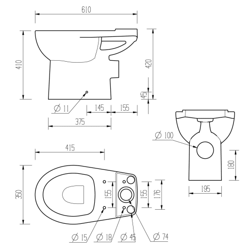 Solstice Close Coupled Open Back WC & Soft Close Seat