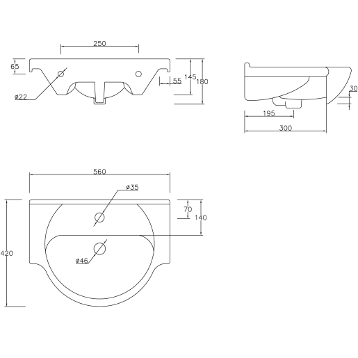 Maeve 560mm Basin Unit & Basin White Gloss