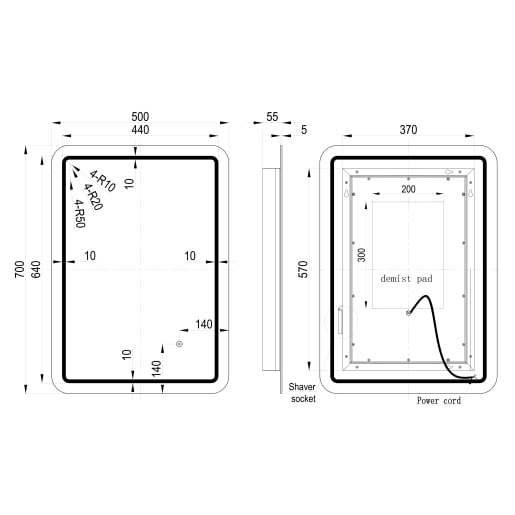 Elga 500 x 700mm Rectangle Front-Lit LED Mirror