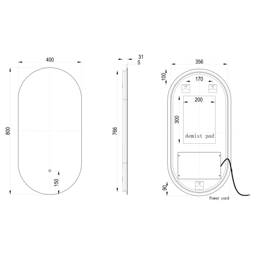 Finna 400mm Oblong Back-Lit LED Mirror