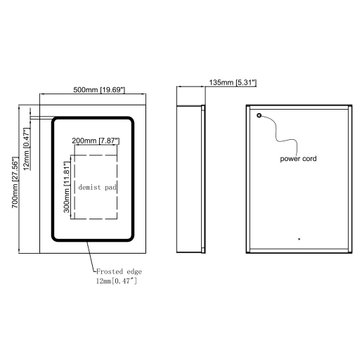 Fulla 500mm 1 Door Front-Lit LED Mirror Cabinet