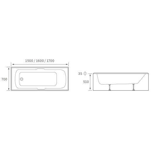 Baltimore Gripped Bath With Legs 1700 x 700 x 550mm