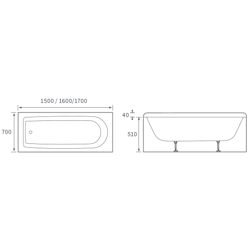 Miami Round Single End Bath With Legs 1700 x 700 x 550mm
