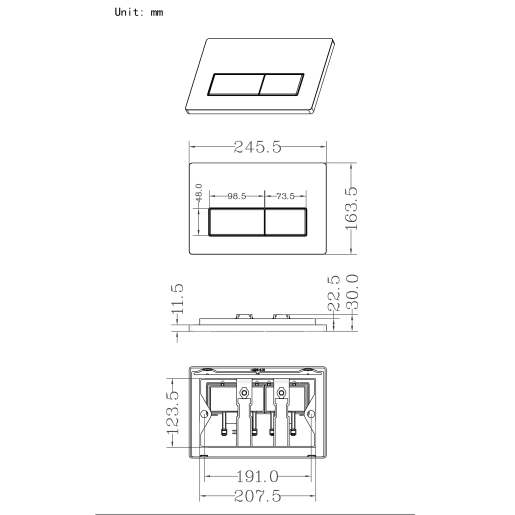 Rectangle Push Button Flushplate Chrome