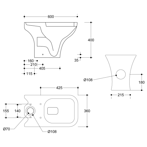 Mist Rimless Short Projection Close Coupled Open Back WC & Wrapover Soft Close Seat