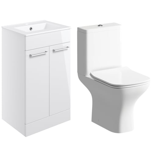 Radiance 510mm Floor Standing Unit & Close Coupled WC Pack White Gloss