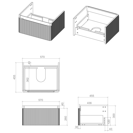Astrid 605mm Wall Hung 1 Drawer Basin Unit & Basin Matt Latte
