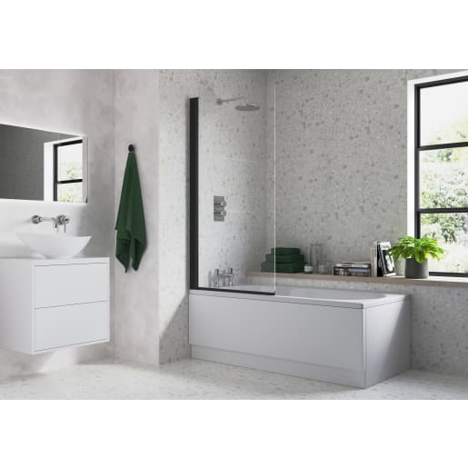 Square Bath Screen 6mm Black 800 x 1400mm
