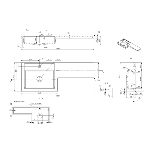 Glimmer 1000mm Floor Standing L-Shape Pack & Basin Left Hand Grey Gloss