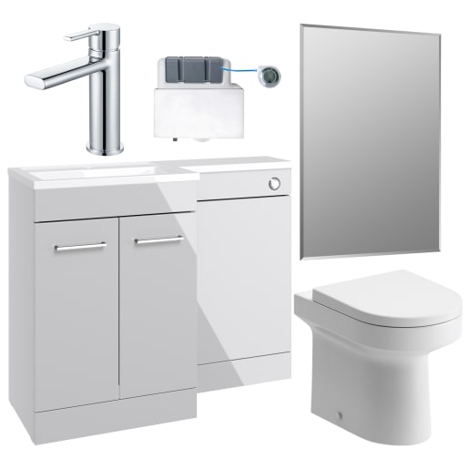Glimmer 1000mm Furniture & BTW WC Pack Grey Gloss Left Hand