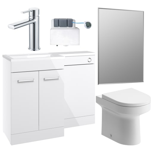Glimmer 1000mm Furniture & BTW WC Pack White Gloss Right Hand