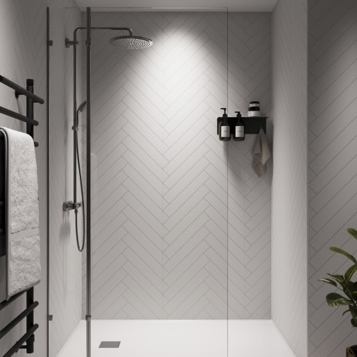 Showerwall SWT02 Proclick Snow White Herringbone Tile 2400 x 600 x 10.2mm PLY