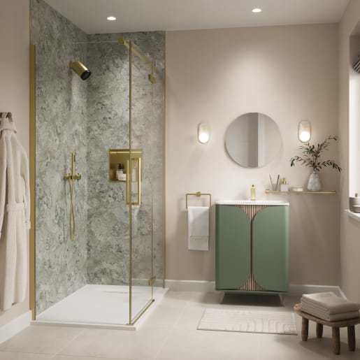 Showerwall Niche With Led Light Strip Brushed Brass 305 x 305 x 120mm