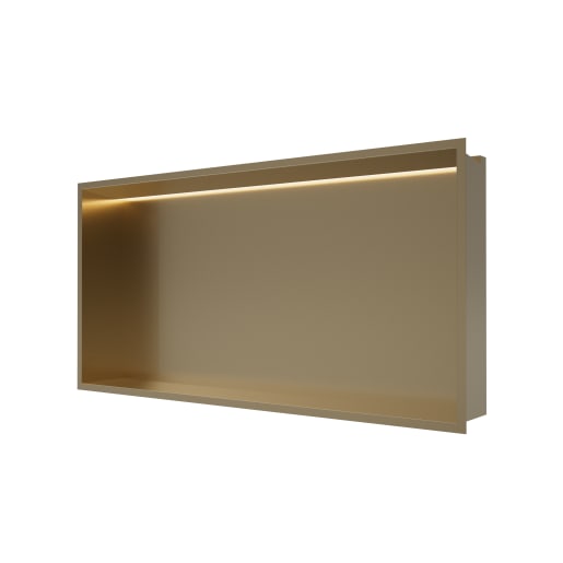 Showerwall Niche With Led Light Strip Brushed Brass 610 x 305 x 120mm