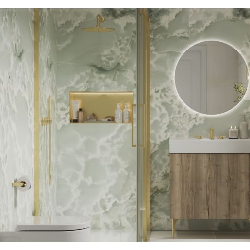 Showerwall Niche With Led Light Strip Brushed Brass 610 x 305 x 120mm