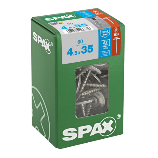 SPAX Stainless-Steel Roofing Construction Screws T20 T-Star Plus Recess 4.5 x 35mm Pack of 60