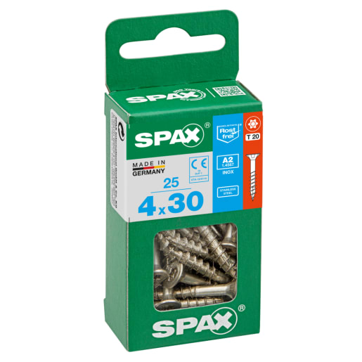 SPAX Stainless-Steel Universal Woodscrews T20 T-Star Plus Bit Recess 4.0 x 30mm Project Pack of 25