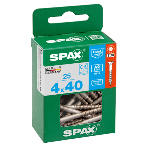SPAX Stainless-Steel Universal Woodscrews T20 T-Star Plus Bit Recess 4.0 x 40mm Project Pack of 25
