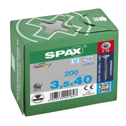 SPAX  Stainless-Steel Universal Woodscrews T15 T-Star Plus Bit Recess 3.5 x 40mm Box of 200