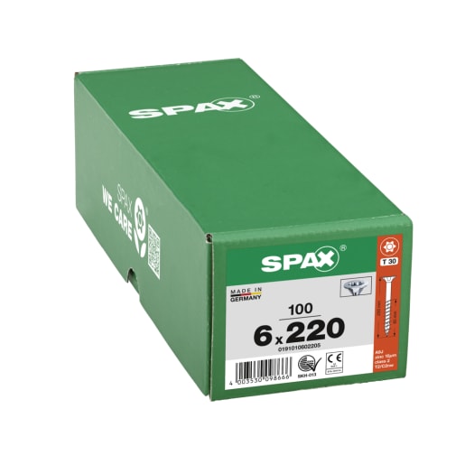 SPAX WIROX Coated Flat-Head Construction Screws T30 T-Star Plus Recess 6.0 x 220mm Box of 100
