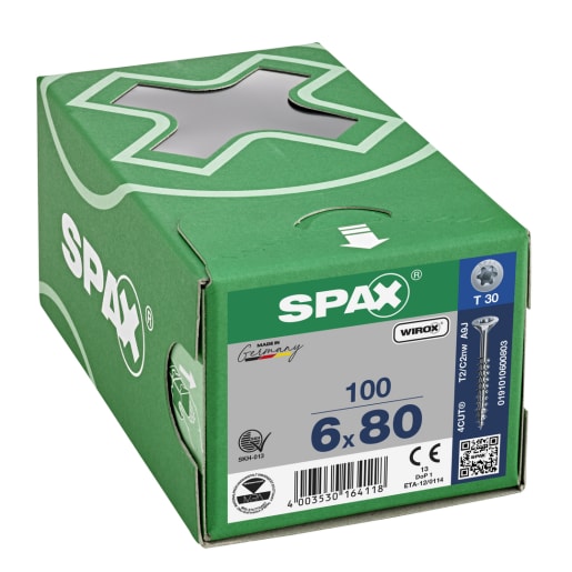 SPAX Wirox T-STAR Plus T30 4 Cut CSK Head Universal Screw 80 x 6mm