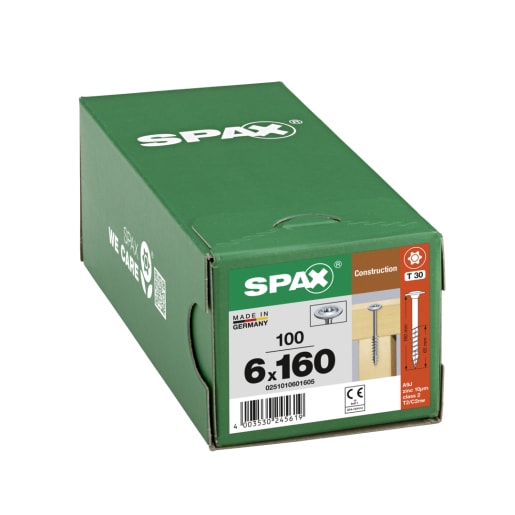 SPAX WIROX Coated Washer-Head Construction Screws T30 T-Star Plus Recess 6.0 x 160mm Box of 100