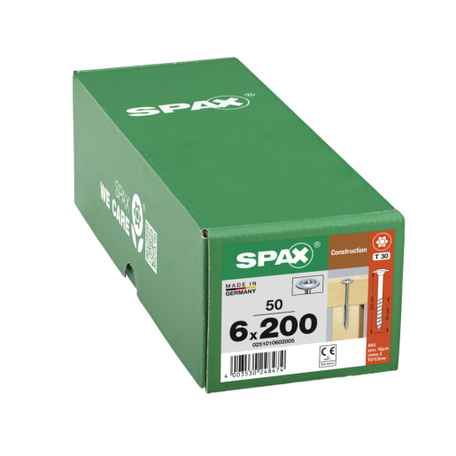 SPAX WIROX Coated Washer-Head Construction Screws T30 T-Star Plus Recess 6.0 x 200mm Pack of 50