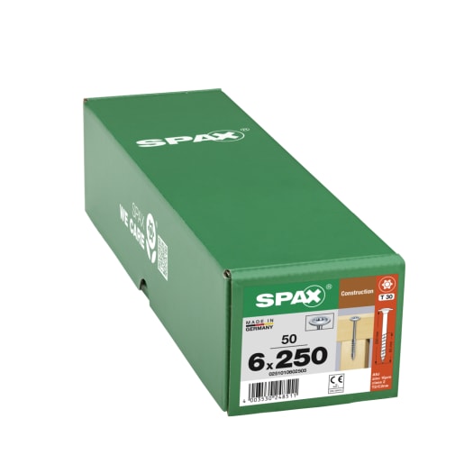 SPAX WIROX Coated Washer-Head Construction Screws T30 T-Star Plus Recess 6.0 x 250mm Pack of 50