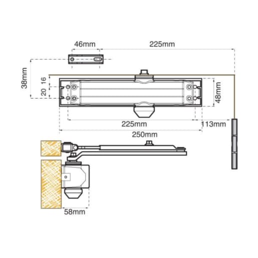 Union Retro-V Adjustable Size EN 3-4 Door Closer