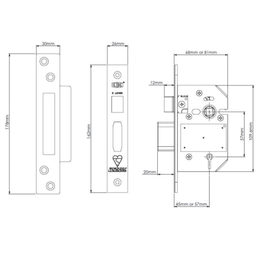 UNION Strongbolt 5 Lever Sashlock 178 x 81mm (L x W) Chrome