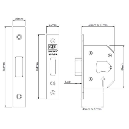 Union 2103 StrongBolt 3 Lever Deadlock 81mm Stainless Steel