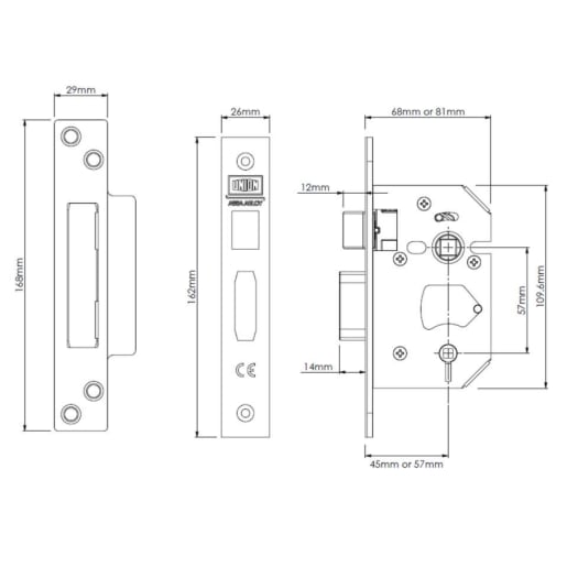 Union 22 EU StrongBOLT Mortice Bathroom Lock 81mm Polished Brass